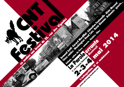 Festival CNT les 2, 3 et 4 mai 2014 à la Parole errante : preaffiche